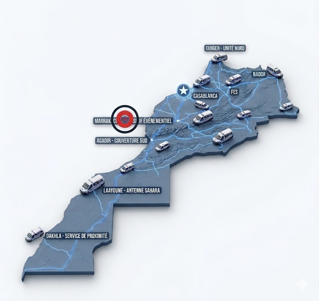 Carte du Maroc du réseau de dispatching d'ambulances privées ERA Assistance
